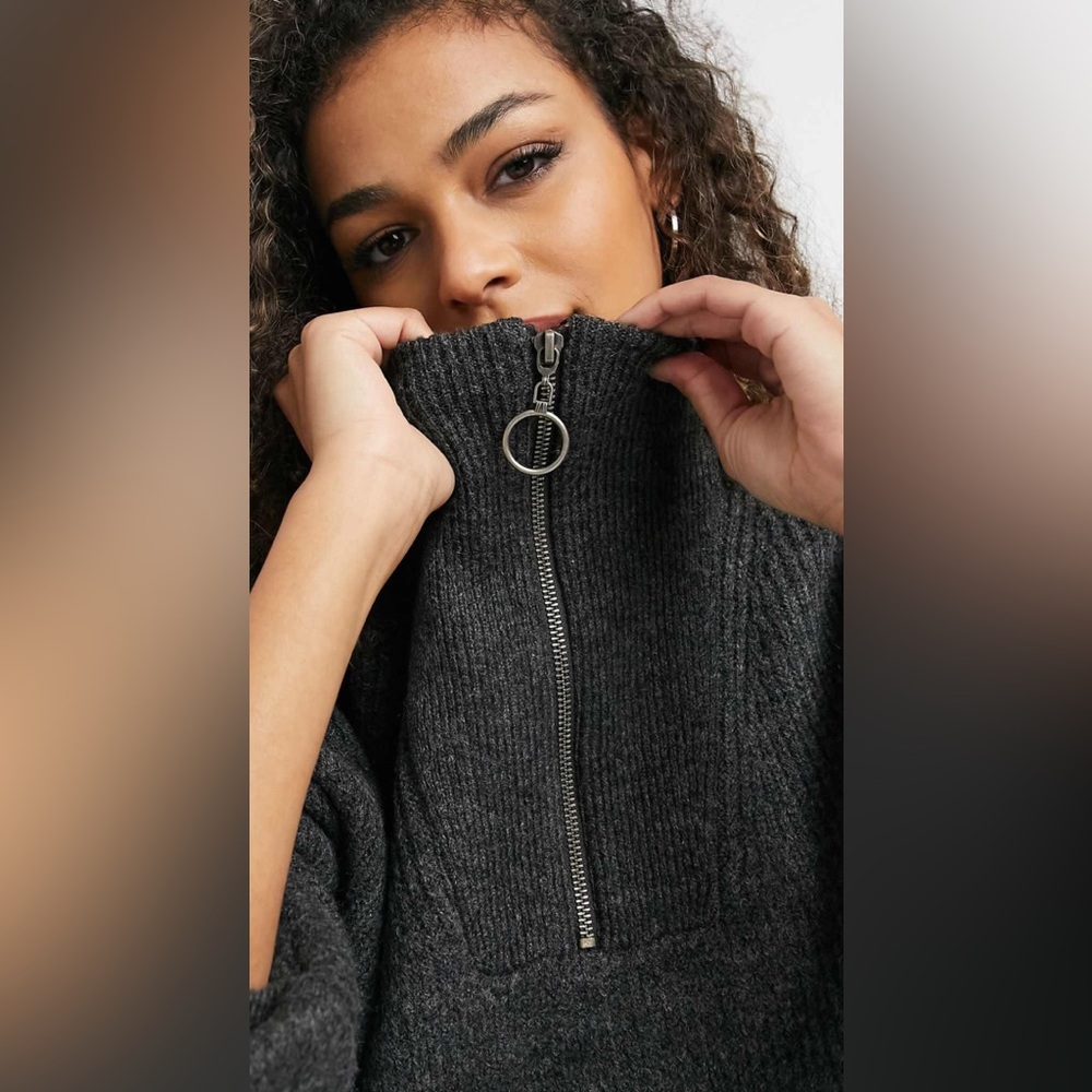 Topshop zip front sweater in slate gray